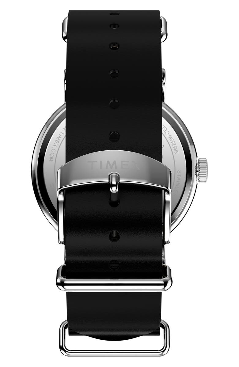Timex<sup>®</sup> Peanuts<sup>®</sup> x Timex Weekender Snoopy 40mm Leather Strap Watch, Alternate, color, White/ Silver-Tone