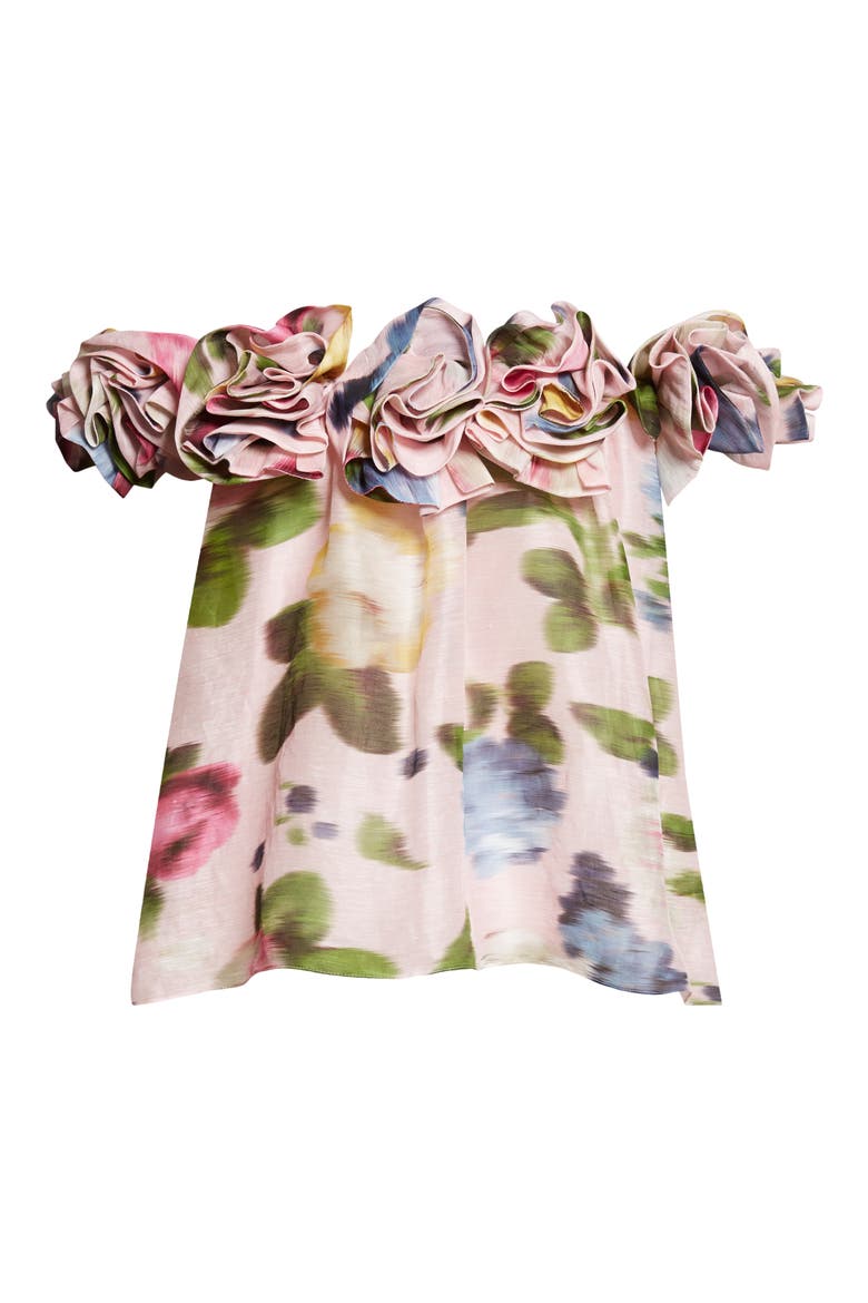 Chiné Rose Print Linen & Silk Off the Shoulder Top, Alternate, color, ROSEWATER MULTI