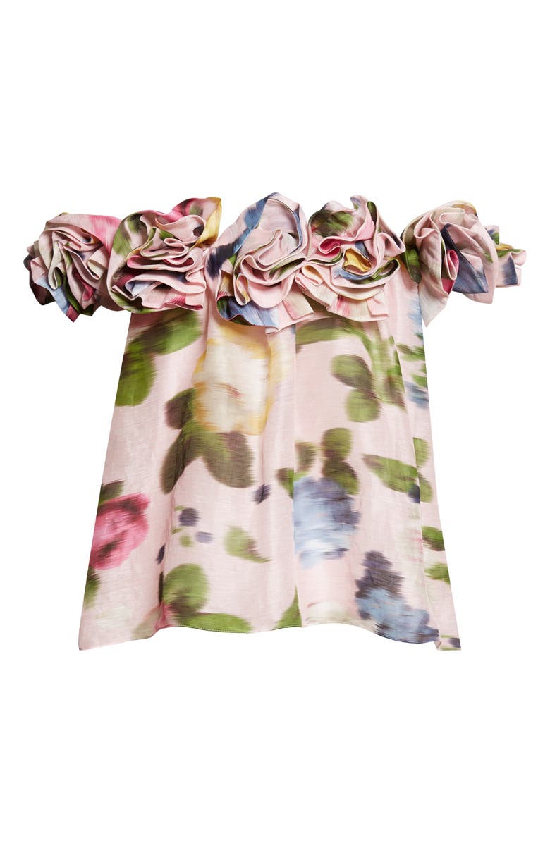 Carolina Herrera Chiné Rose Print Linen & Silk Off the Shoulder Top, Alternate, color, Rosewater Multi