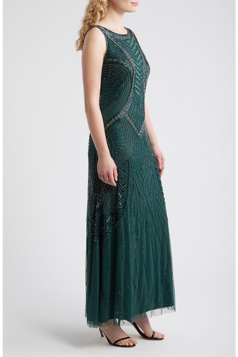 Beaded Chevron Sleeveless A-Line Gown, Alternate, color, HUNTER