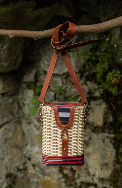 Kai & Vrosi K'ai & Vrosi Leather & Woven Straw Crossbody Bag In Brown