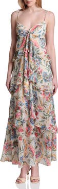 Avec Les Filles Tie Front Ruffle Maxi Dress