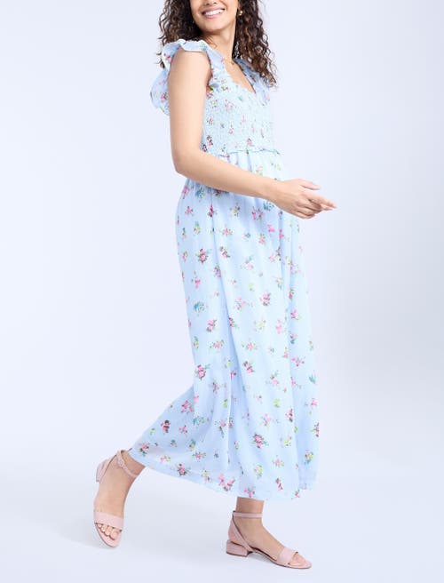 Motherhood Maternity Sleeveless Ruffle Shoulder Smocked Maxi Dress In Skyway Ditsy Floral