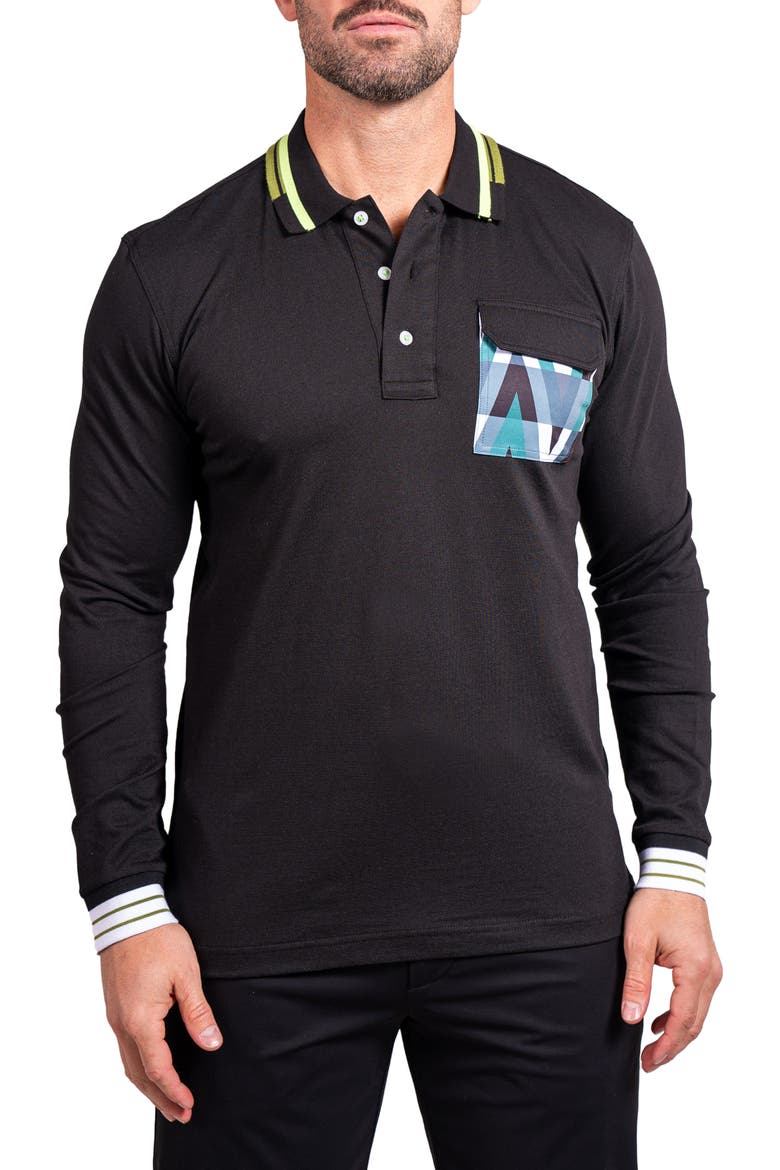 Ascension 0084 Tipped Long Sleeve Polo, Main, color, BLACK