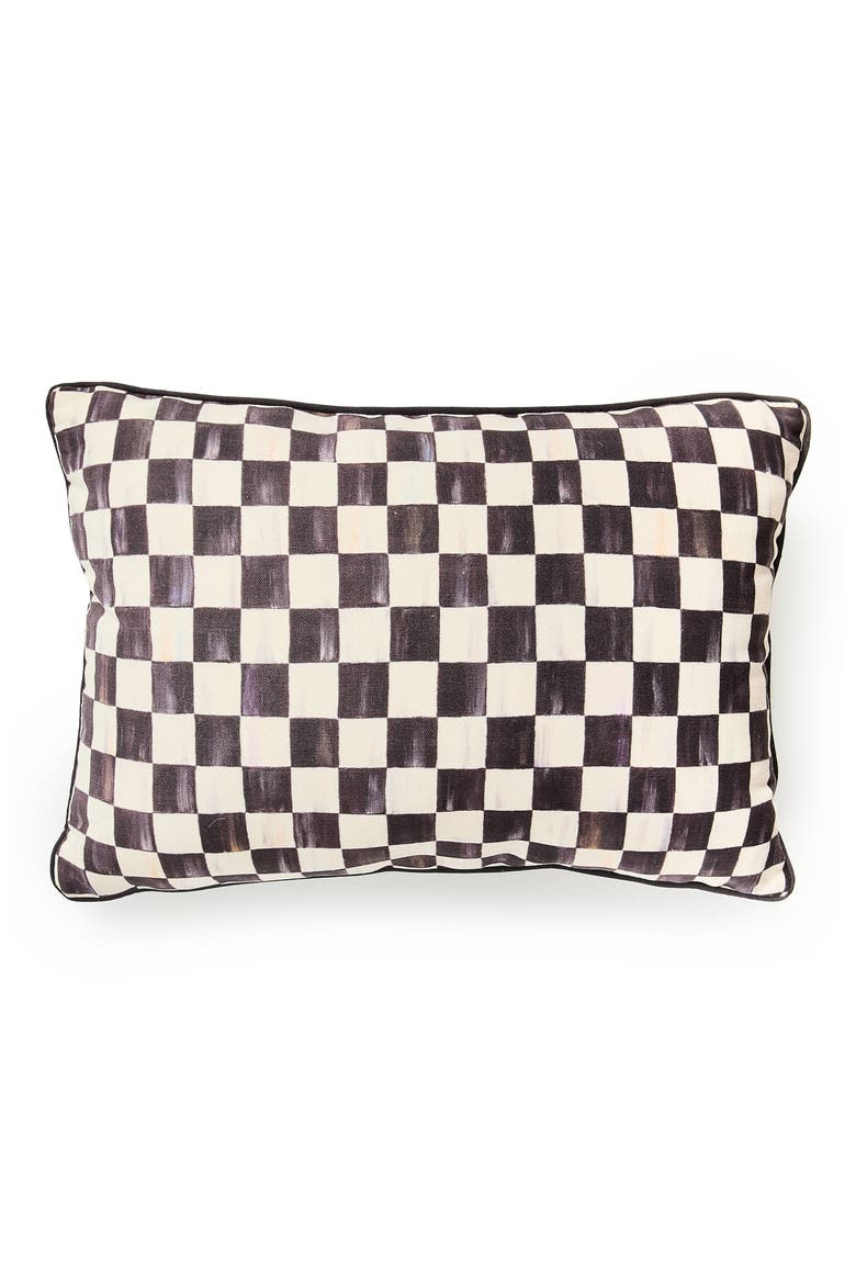 Courtly Check Print Outdoor Lumbar Pillow, Main, color, BLACK