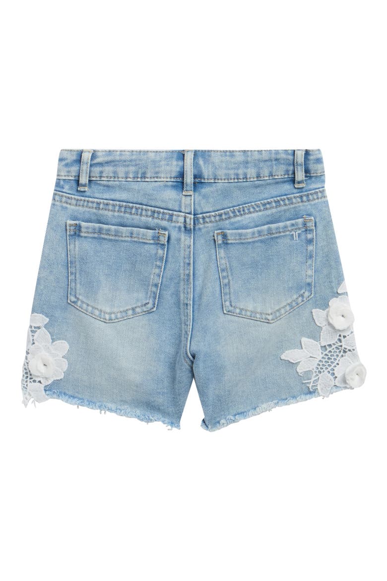 Kids' Floral Lace Denim Shorts, Alternate, color, WASHED INDIGO