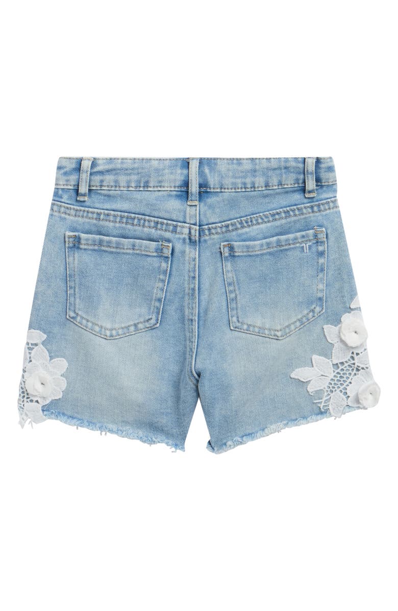 Tractr Kids' Floral Lace Denim Shorts, Alternate, color, Washed Indigo