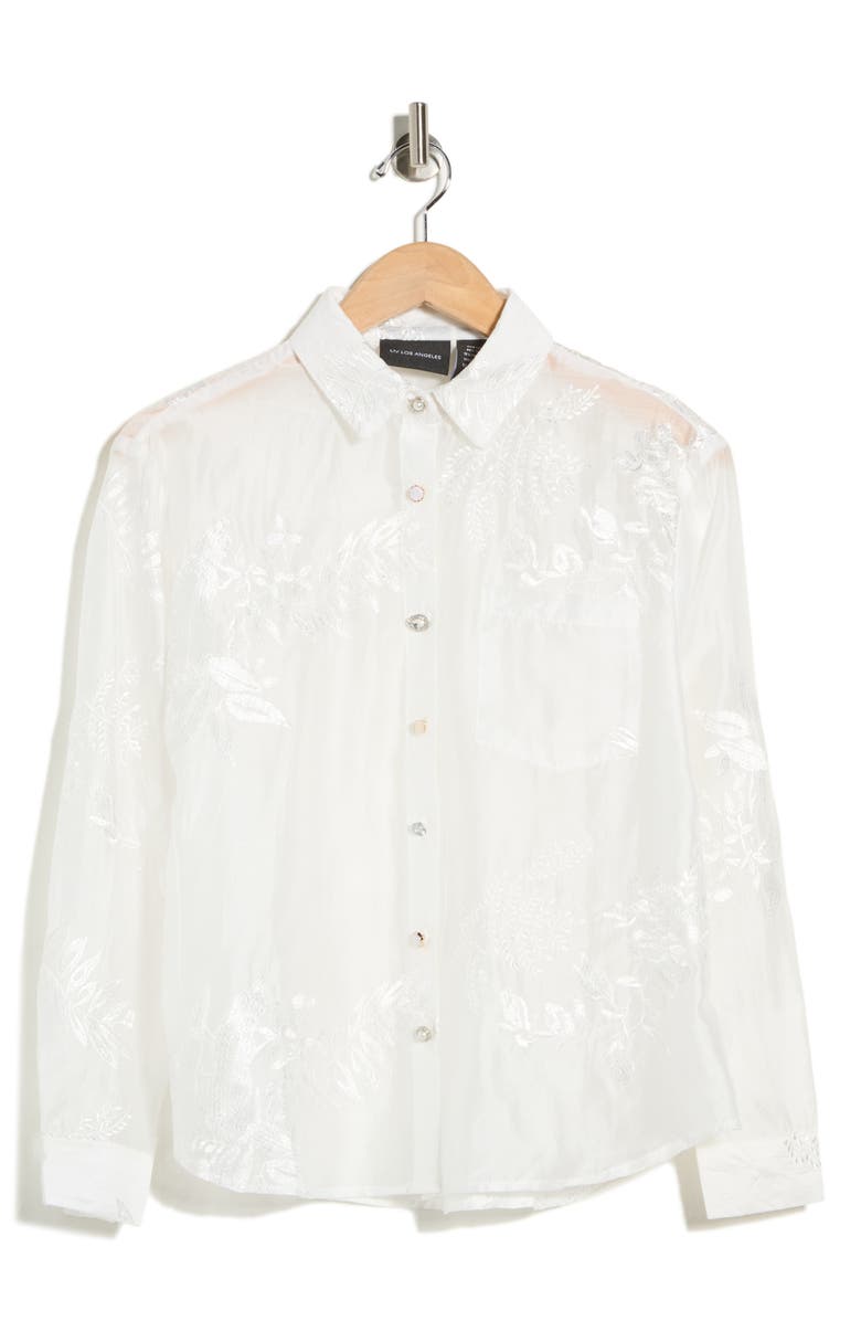 Forgotten Grace Floral Embellished Button-Up Shirt, Alternate, color, White