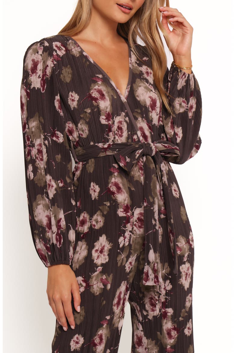 Solange Floral Long Sleeve Plissé Jumpsuit, Alternate, color, STEEL GREY FLORAL