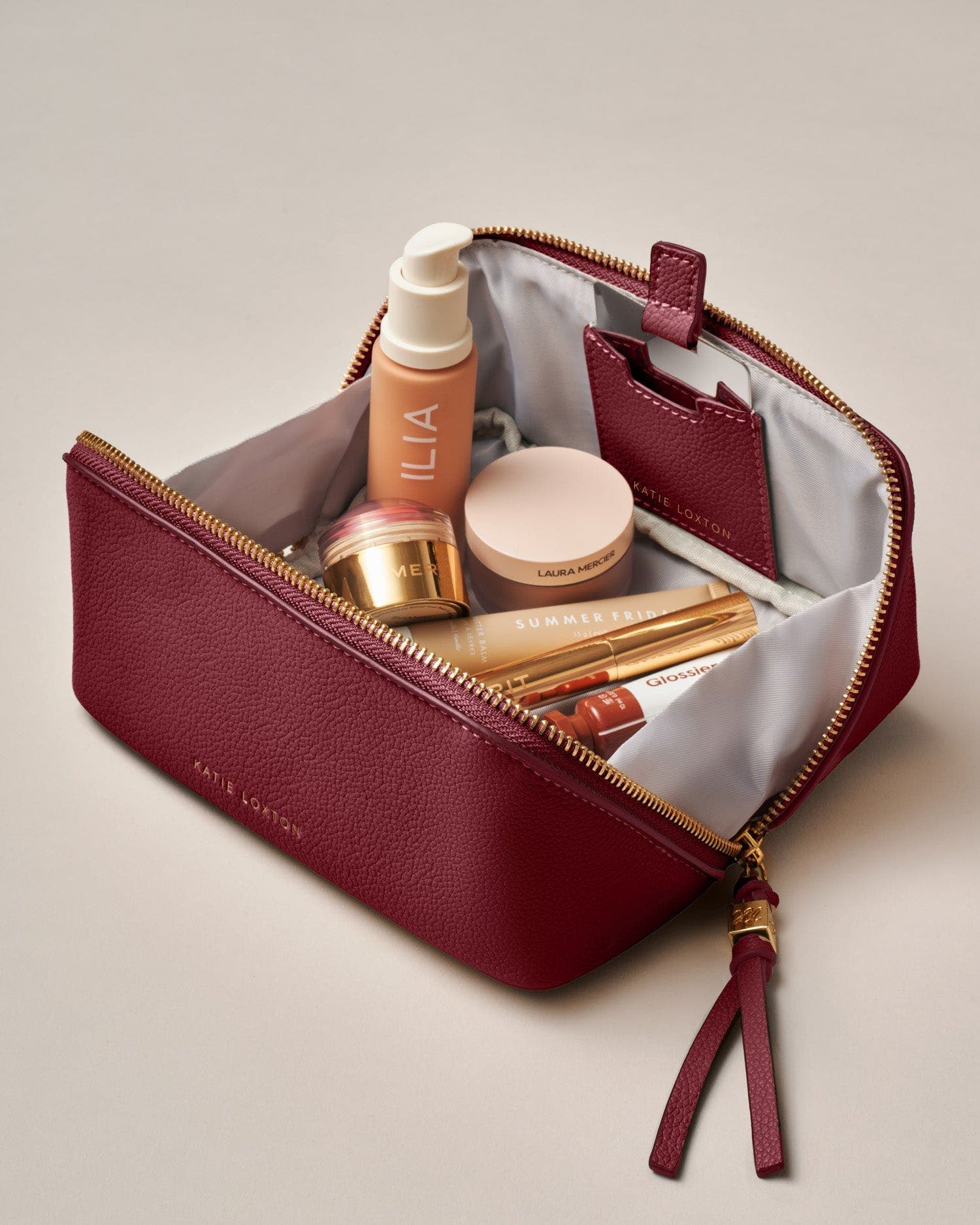 Fold-Out Mirror Makeup Bag in Cherry, Alternate, color, Cherry