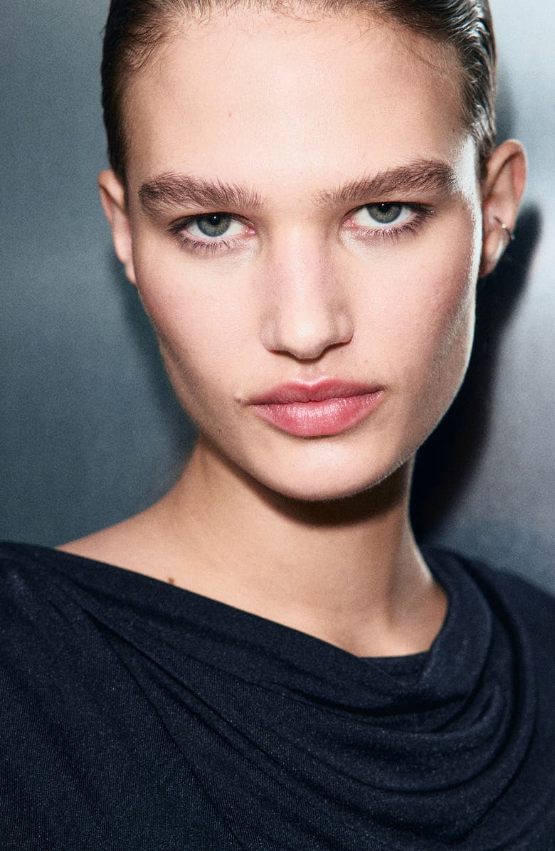 MANGO Metallic Drape Neck Long Sleeve Top, Alternate, color, Night Blue