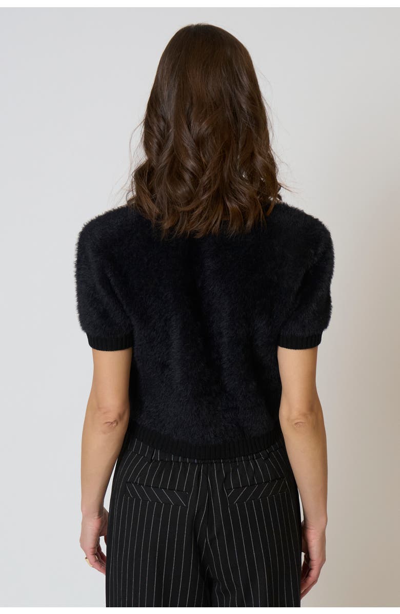 Central Park West Roman Eyelash Tee With Shoulder Pads, Alternate, color, Black