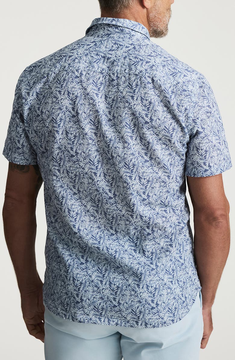 34 Heritage Palm Print Short Sleeve Cotton & Linen Button-Up Shirt, Alternate, color, Indigo