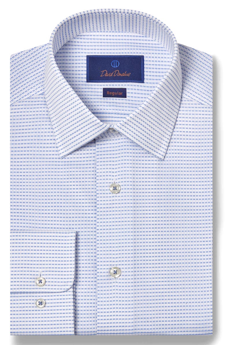 David Donahue Regular Fit Neat Print Cotton Dress Shirt, Main, color, White/ Blue