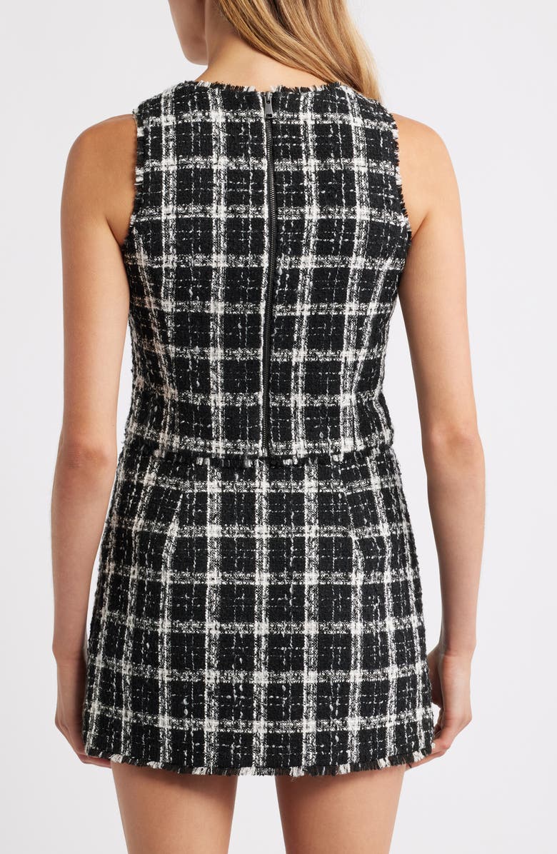 French Connection Windowpane Tweed Crop Top, Alternate, color, Black-White