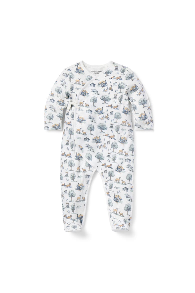 Baby Printed Woodland Toile Wrap Footed One-Piece, Main, color, White