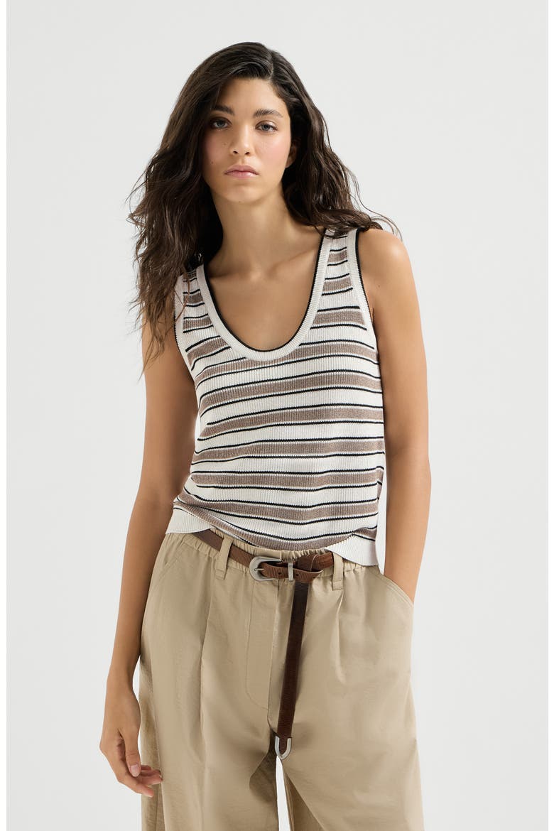 Knit top with sparkling stripes, Main, color, White