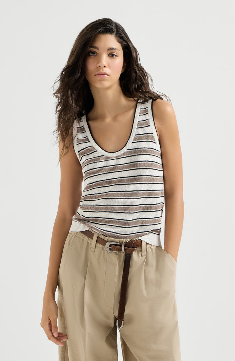 Brunello Cucinelli Knit top with sparkling stripes, Main, color, White