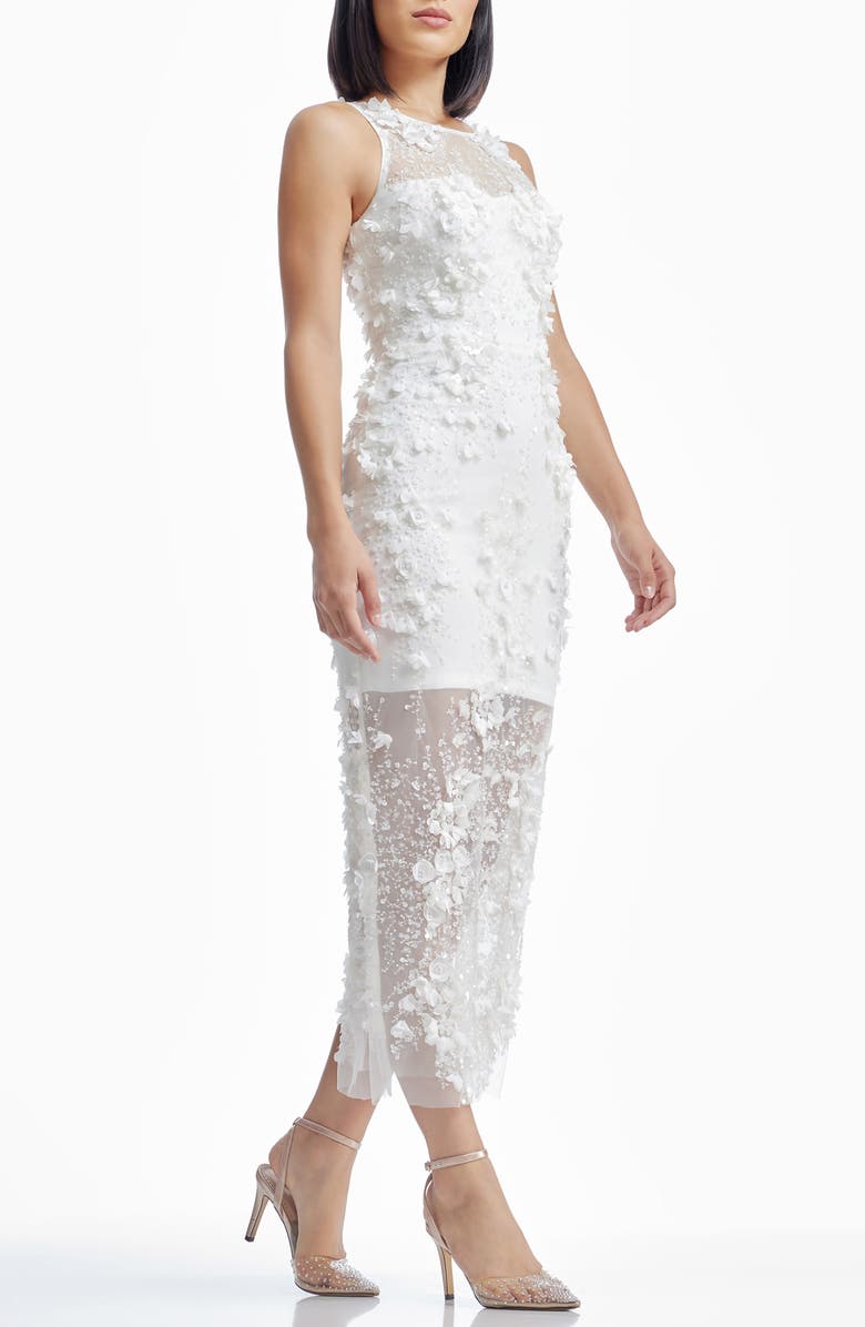 Dress the Population Helena Beaded Floral Sheath Gown, Alternate, color, White