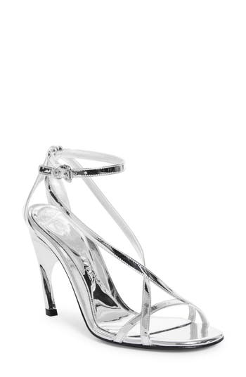 Alexander Mcqueen Twisted Armadillo 95mm Patent Sandals In Silver