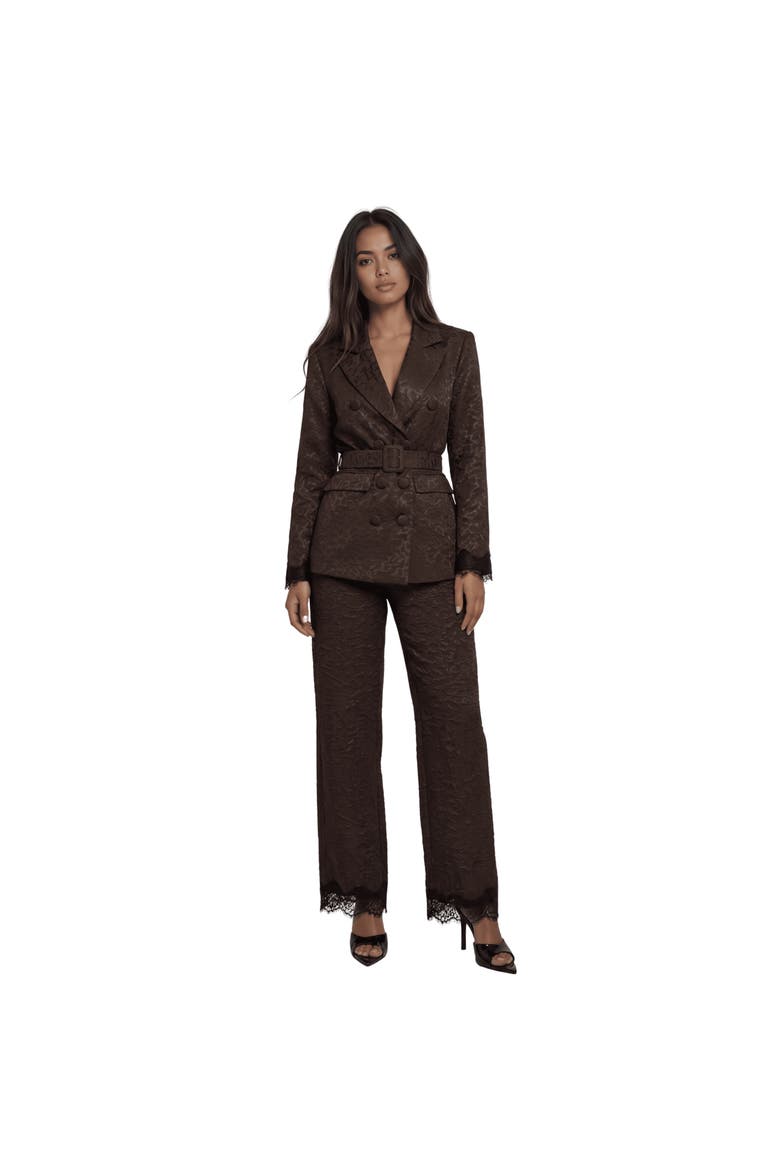 The Maison Jacquard Lace-Trim Trousers, Main, color, CHOCOLATE