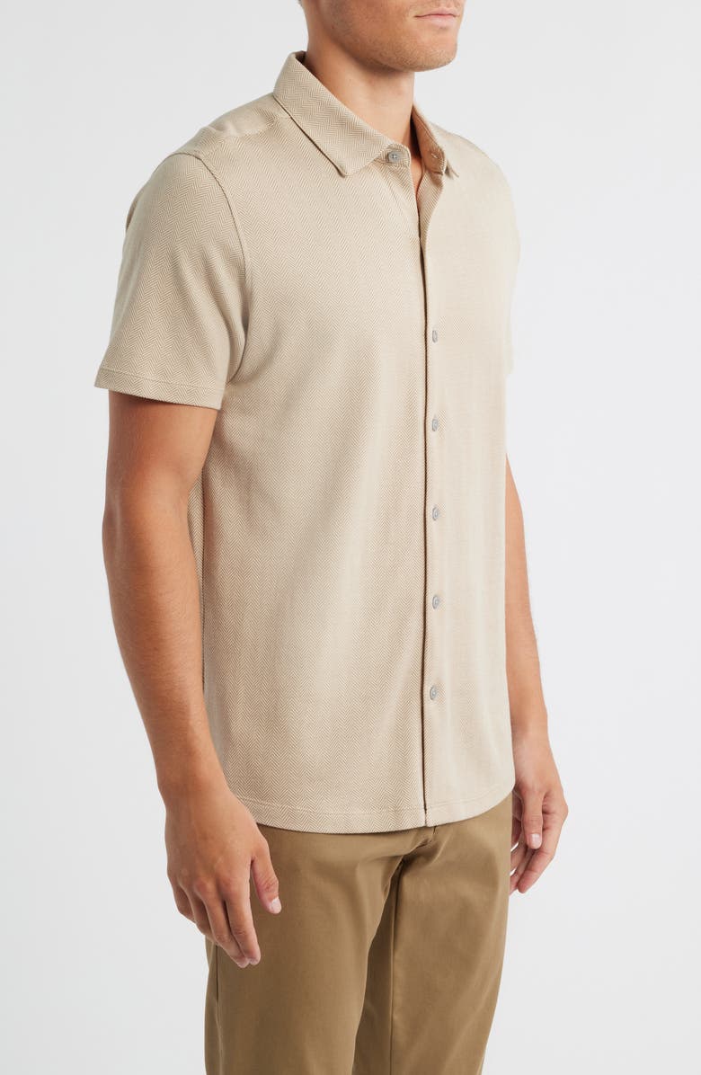 Robert Barakett Nino Herringbone Short Sleeve Cotton Knit Button-Up Shirt, Alternate, color, Beige