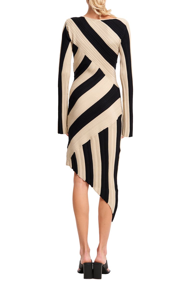 Osha Directional Stripe Long Sleeve Asymmetric Knit Dress, Alternate, color, CREAM MULTI