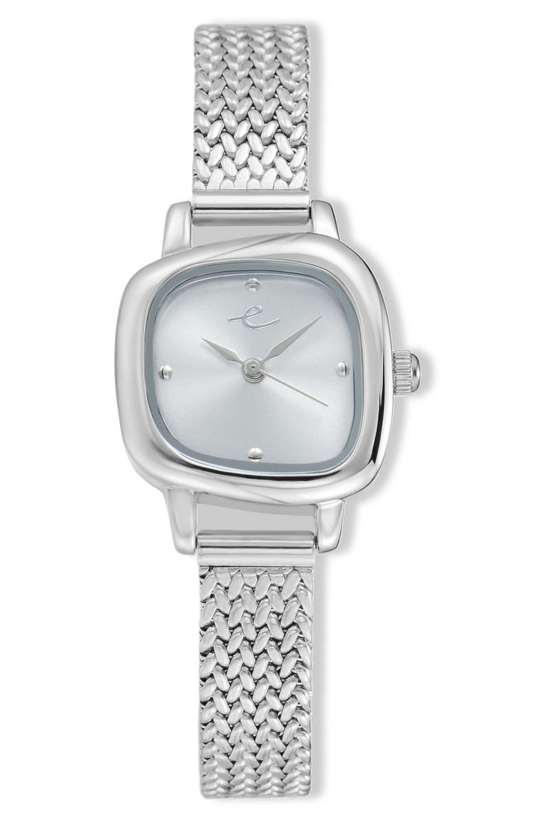 Ettika Wavy Case Mesh Strap Watch, Main, color, Silver