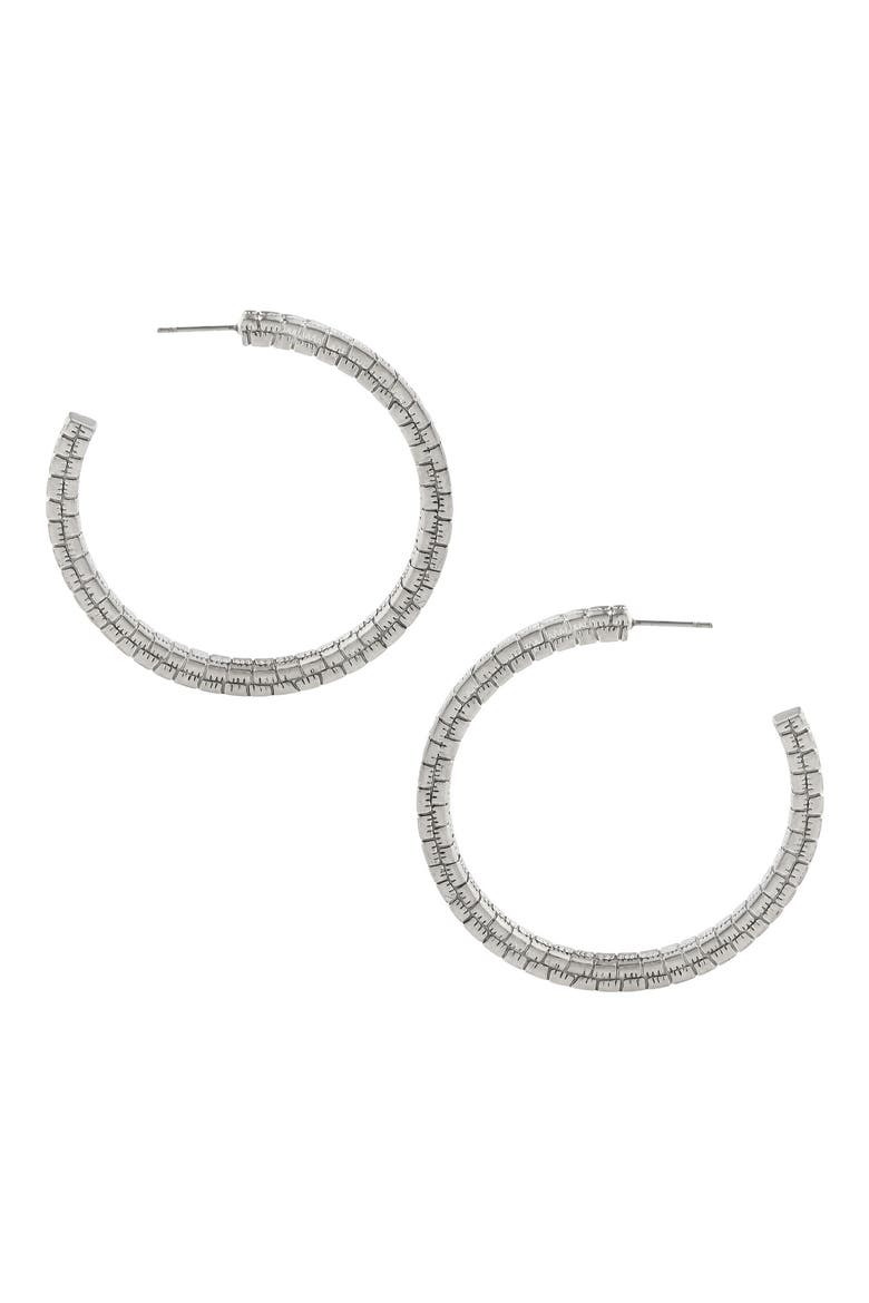 Croc Textured Large Hoop Earrings, Alternate, color, WARM SILVER