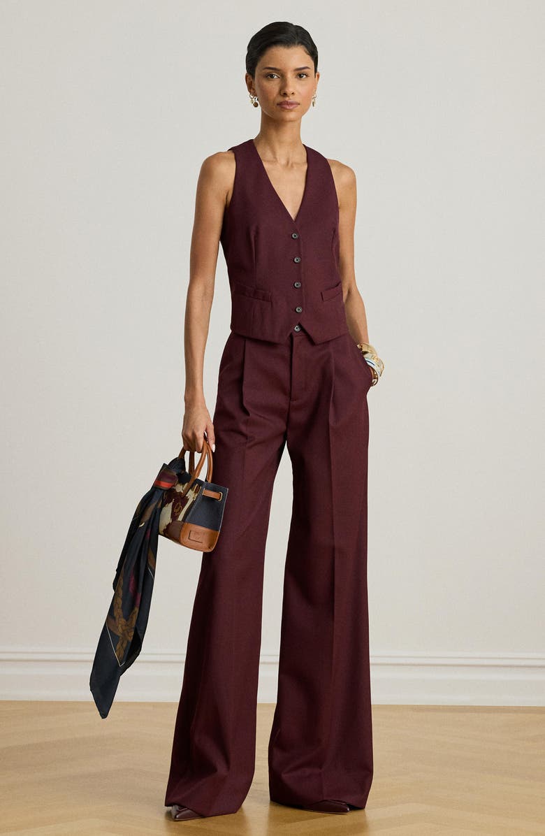 Lauren Ralph Lauren Wool Blend Twill Vest, Alternate, color, Dark Garnet