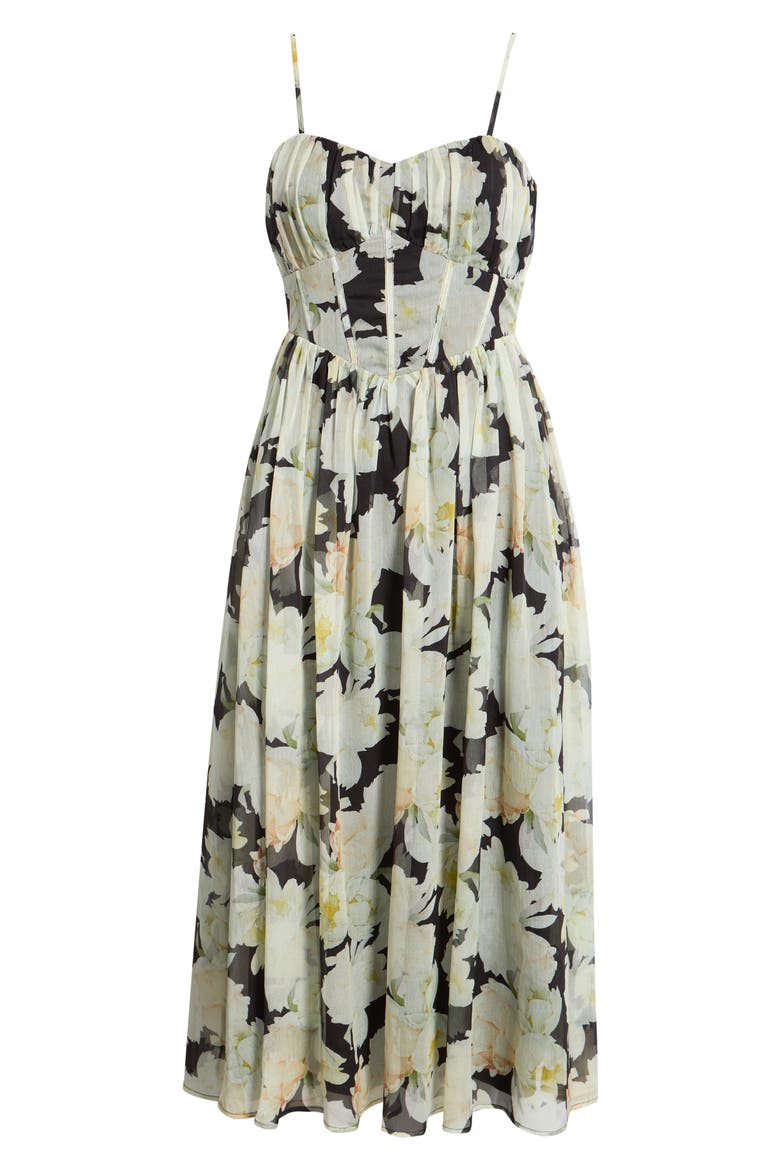 Linda Floral Corset Midi Dress, Alternate, color, BLACK FLORAL