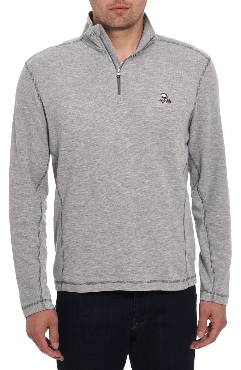 Robert Graham Polaris Embroidered Skull Quarter Zip Pullover, Main, color, 