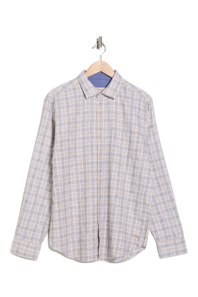 Mountain Mist Plaid Button-Up Shirt, Alternate, color, STONE KHAKI