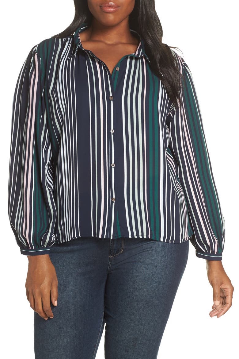 Pavillion Stripe Button Down Shirt, Alternate, color, CAVIAR