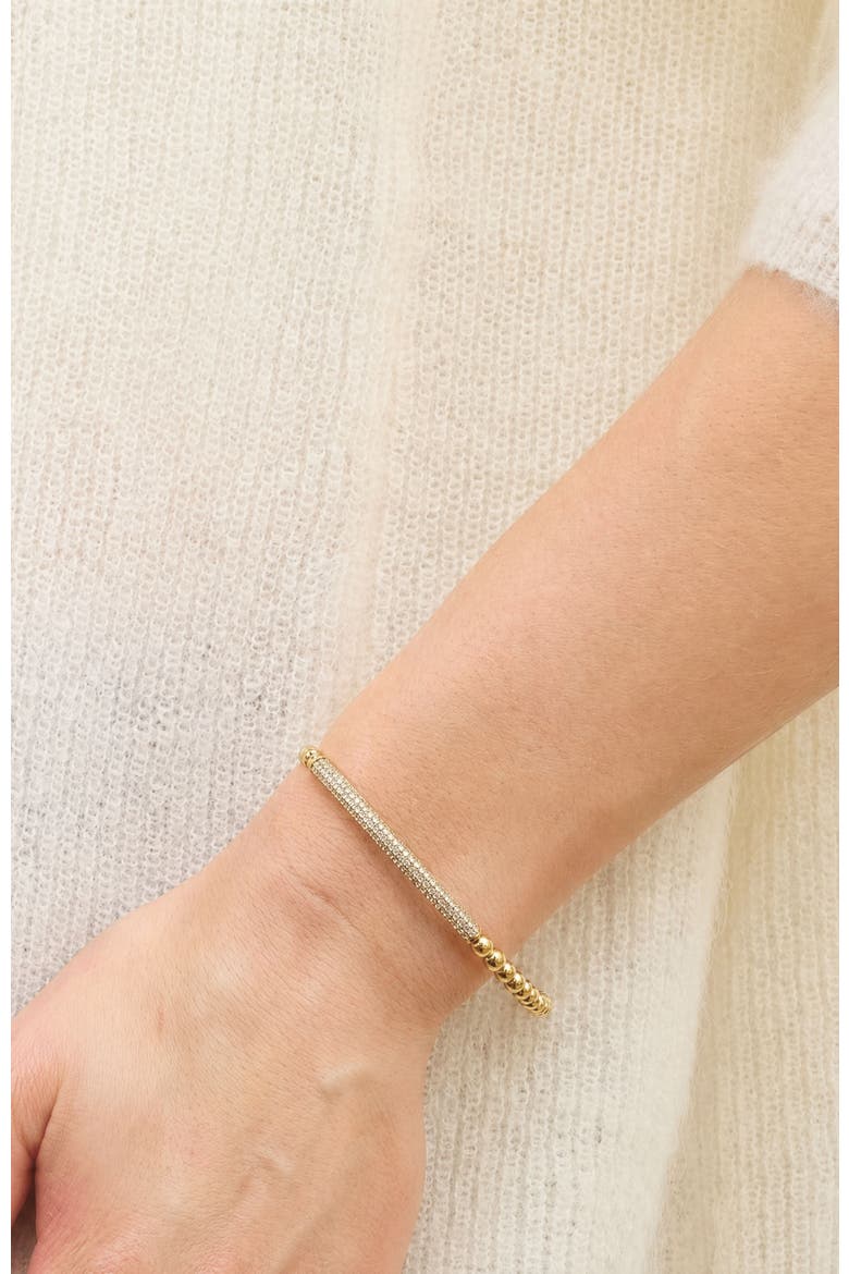Tribute Beaded Stretch Bracelet with Pave Bar, Alternate, color, Gold