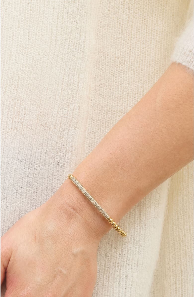 Stella & Dot Tribute Beaded Stretch Bracelet with Pave Bar, Alternate, color, Gold