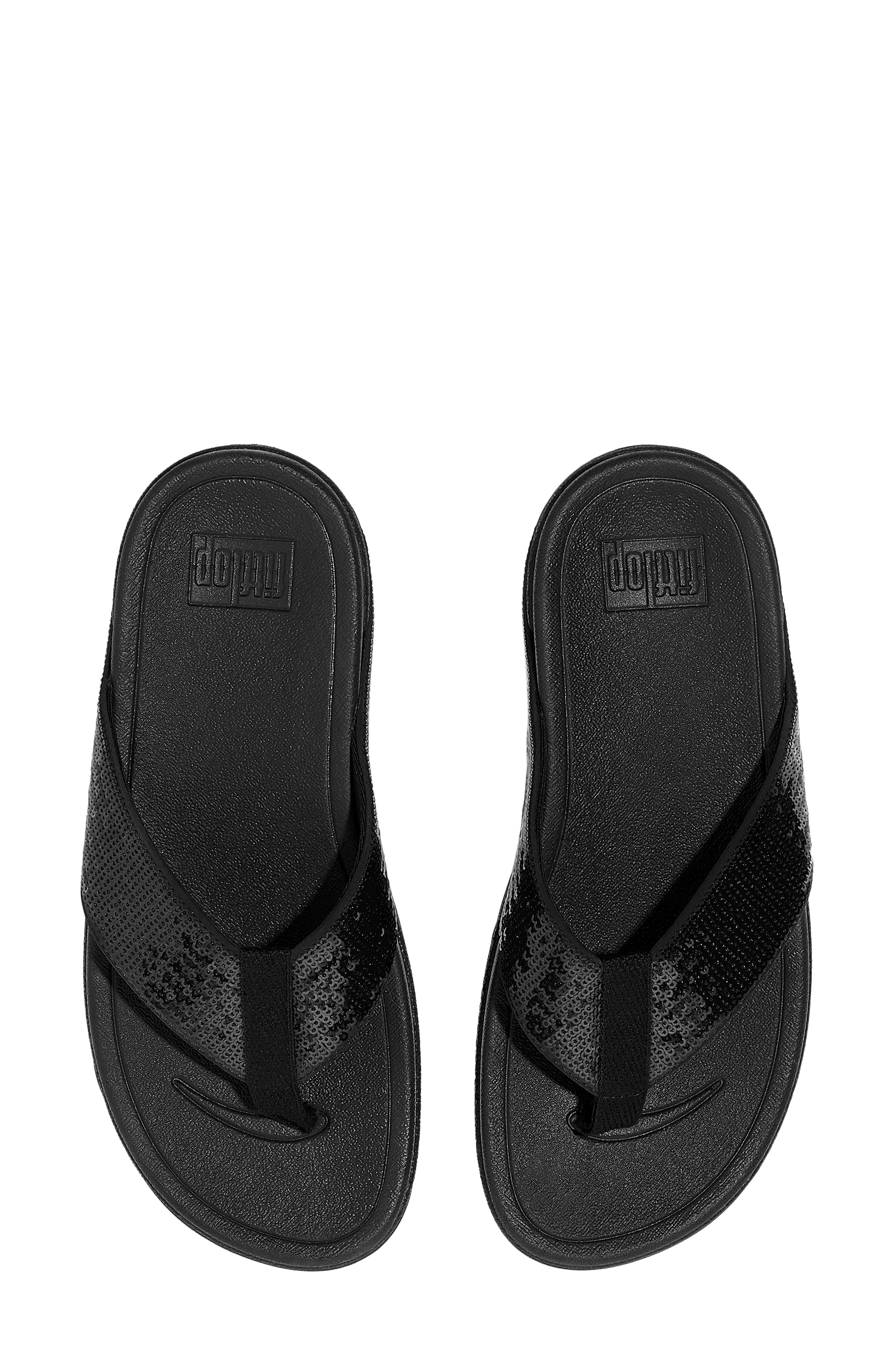 Surfa Sequin Post Toe Sandal, Alternate, color, ALL BLACK