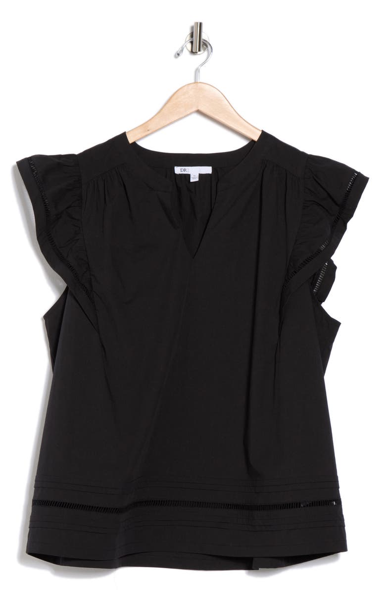 DR2 by Daniel Rainn Embroidered Ruffle Cotton Blend Poplin Top, Alternate, color, Black