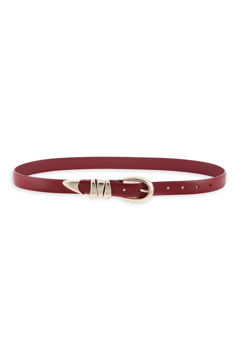 Triple Metal Keeper Leather Belt, Main, color, WILD CRANBERRY