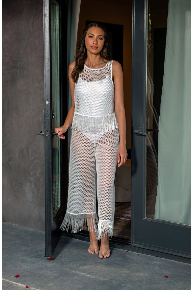 Fringe Trim Crochet Tank, Alternate, color, WHITE