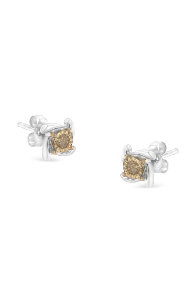 Haus of Brilliance Two-Toned -Silver Diamond Stud Earring, Main, color, Yellow