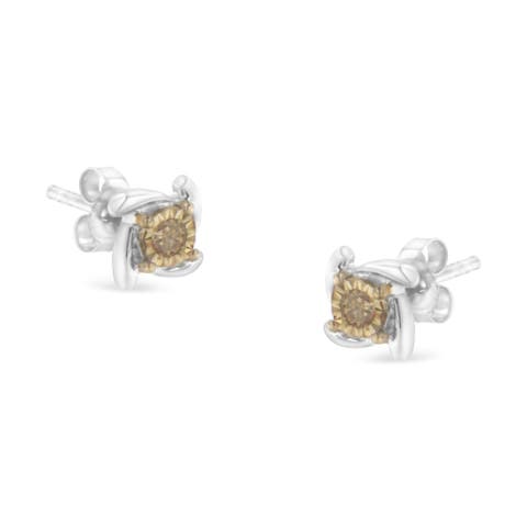 Two-Toned -Silver Diamond Stud Earring