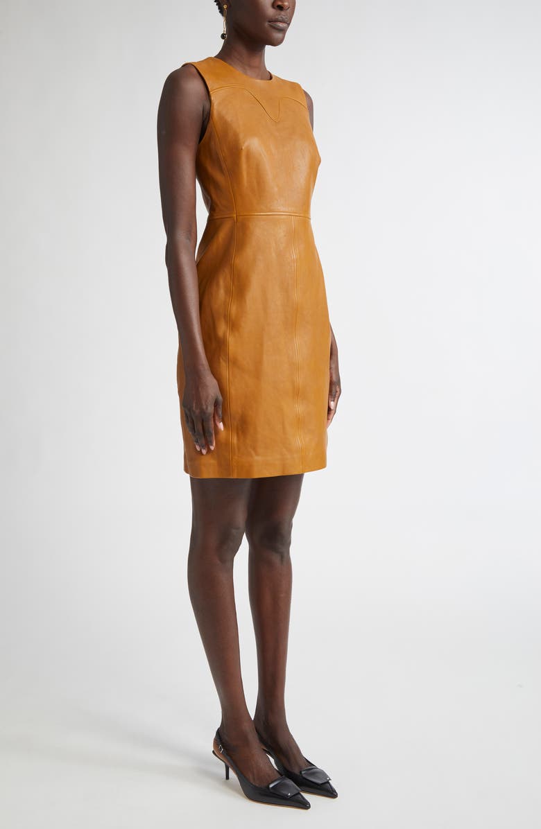 ST. JOHN Sleeveless Washed Leather Sheath Dress, Alternate, color, Cinnamon