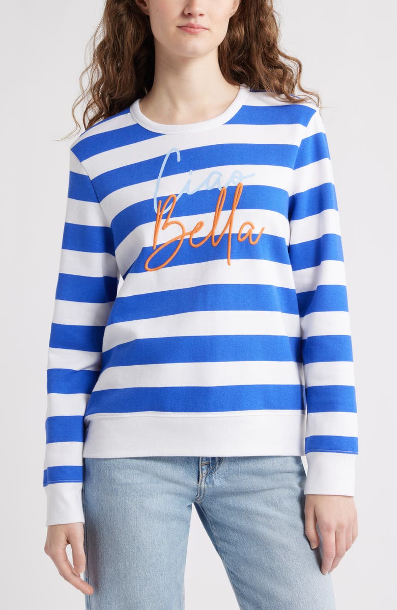 Caslon<sup>®</sup> Stripe Embroidered Graphic Sweatshirt, Main, color, Blue- White Bella Graphic