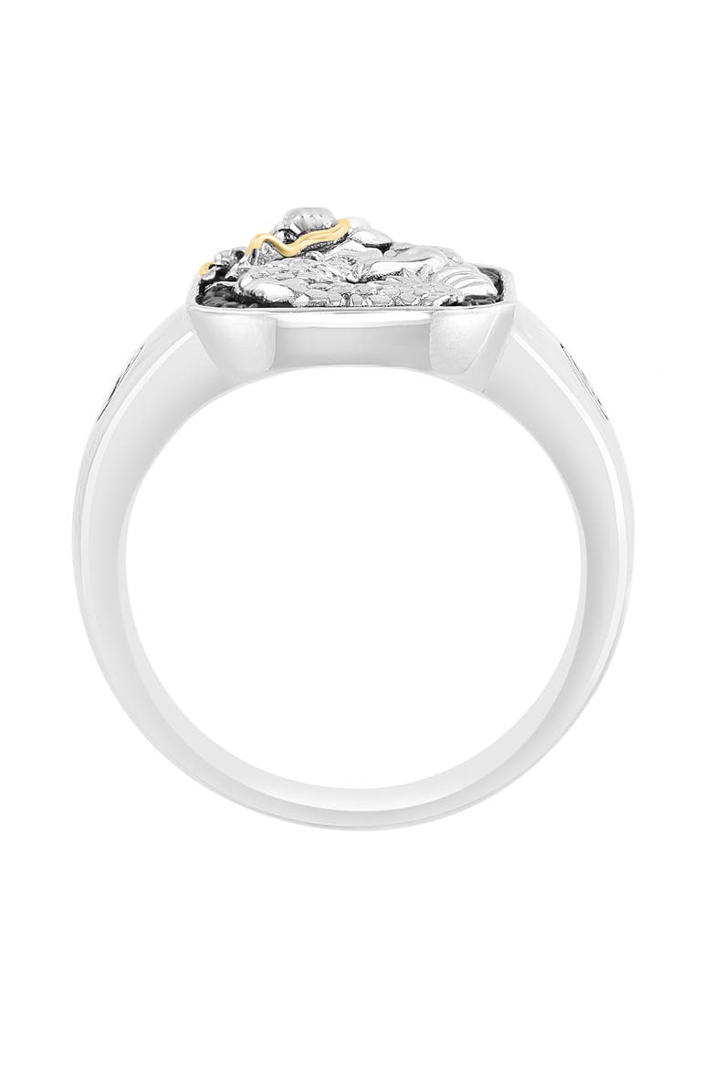 Sterling Silver & 14K Gold Pave Black Sapphire Dragon Ring, Alternate, color, SILVER/GOLD