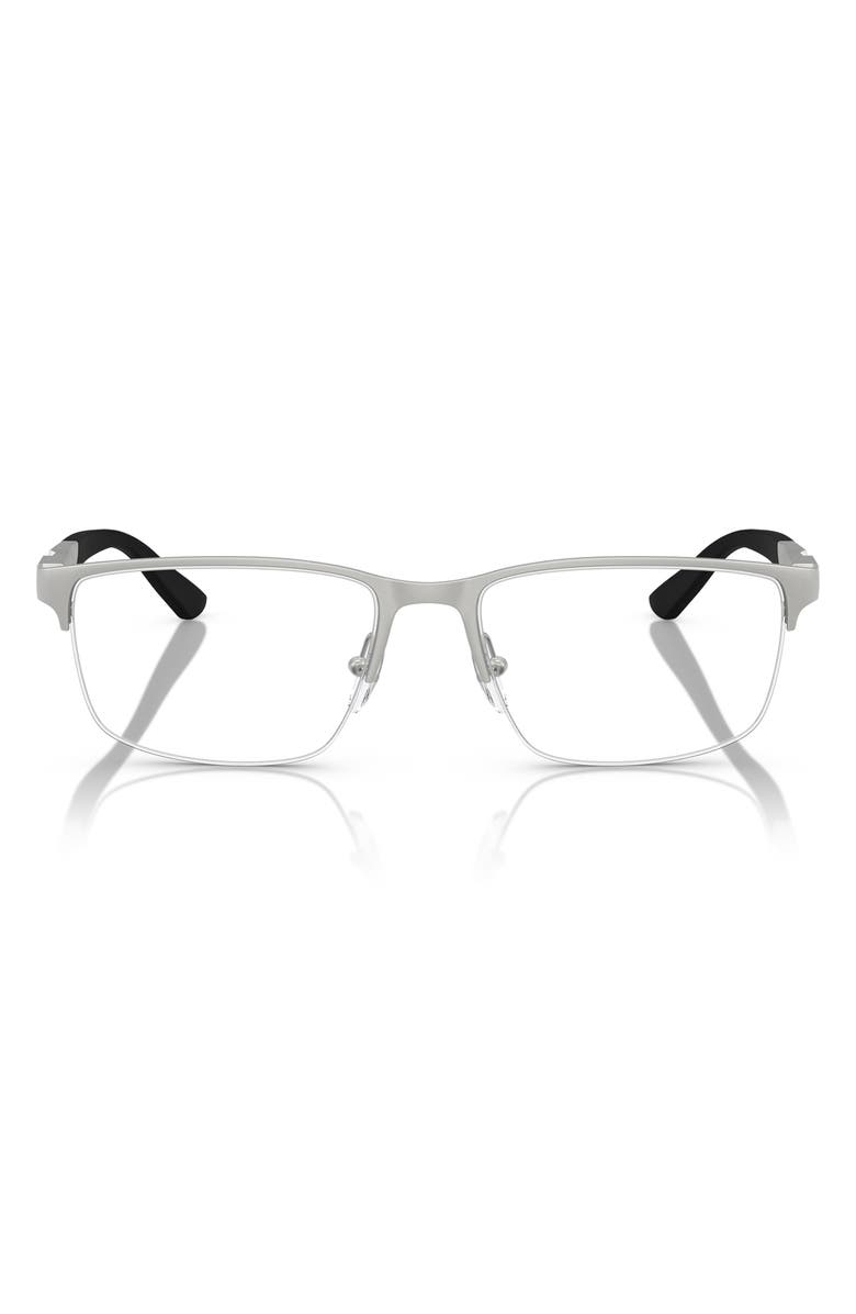 Emporio Armani 56mm Rectangular Optical Glasses, Main, color, Matte Silver / Demo Lens