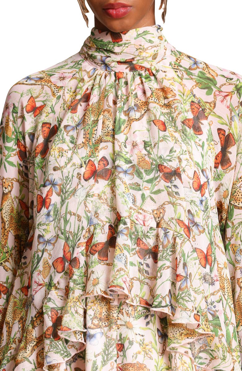 Avec Les Filles Mixed Print Long Sleeve Minidress, Alternate, color, Pink Cheetah Scarf