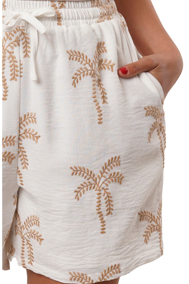 Palm Tree Embroidered Shorts, Alternate, color, WHITE / KHAKI