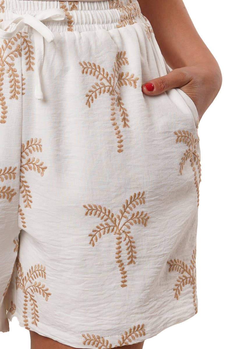 SUNNY LEIGH Palm Tree Embroidered Shorts, Alternate, color, White / Khaki