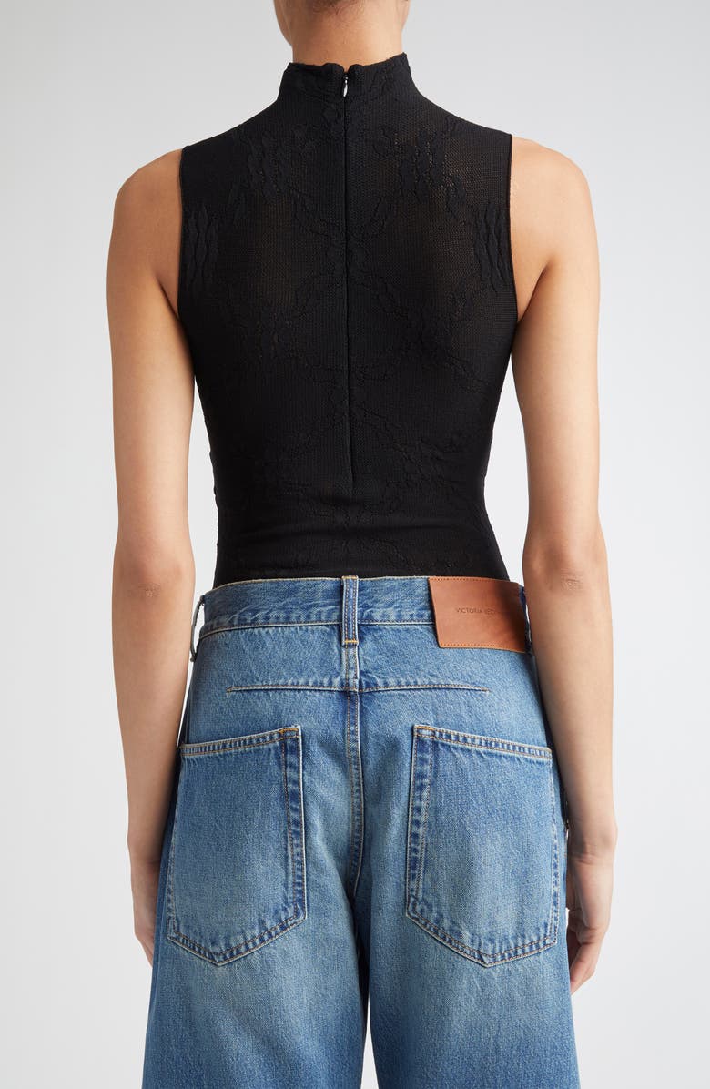 Victoria Beckham Funnel Neck Sleeveless Lace Bodysuit, Alternate, color, Black